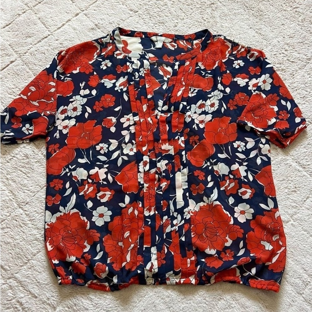 Floral Red and Blue Short Sleeve Top